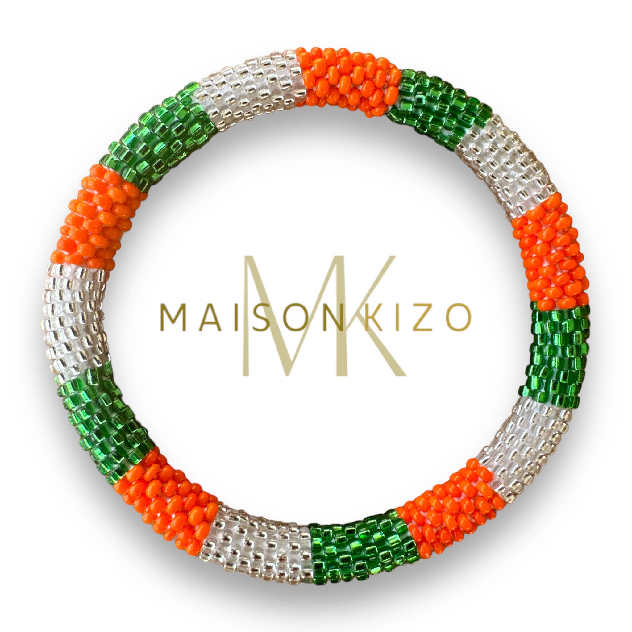 Bracelet népalais ARGENT/ORANGE/VERT